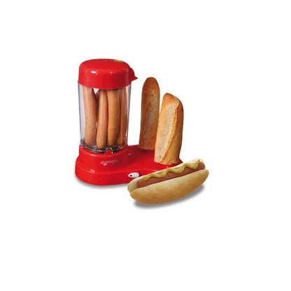 Aparat Hot Dog 450W Roșu, încălzire aburi 6 cârnați, 2 vârfuri pâine inox