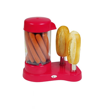 Aparat Hot Dog 450W Roșu, încălzire aburi 6 cârnați, 2 vârfuri pâine inox