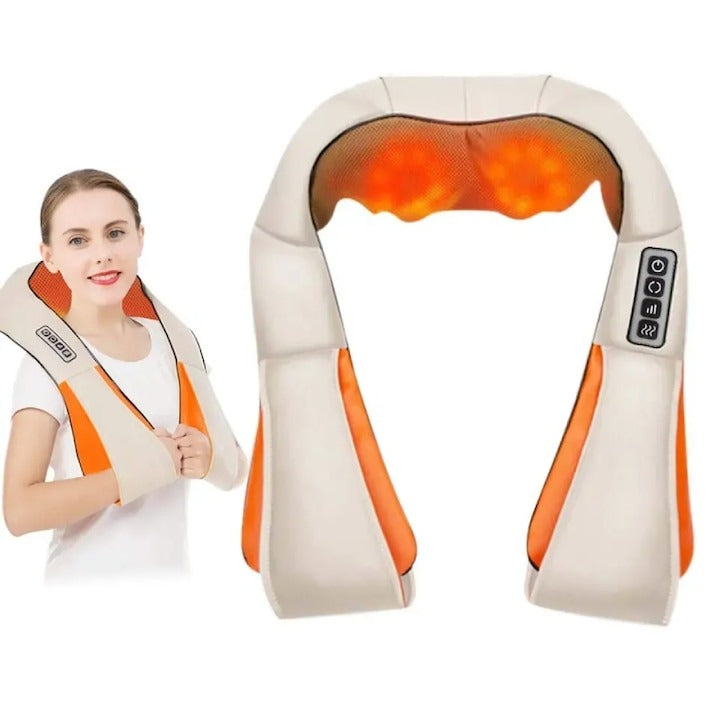 Aparat Masaj Cervical Shiatsu cu Infrarosu 24W, pentru Gat/Umeri/Spate, 220V/12V - Auto si moto