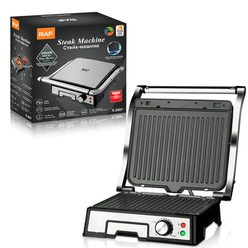 Grill Electric RAF R.2687 2000W pentru Sandvișuri & Steak, Plăci Antiaderente, Încălzire Dublă
