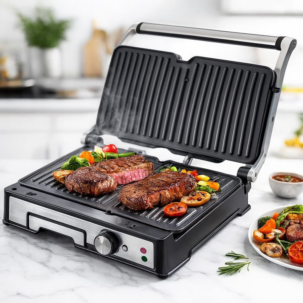 Grill Electric RAF R.2687 2000W pentru Sandvișuri & Steak, Plăci Antiaderente, Încălzire Dublă