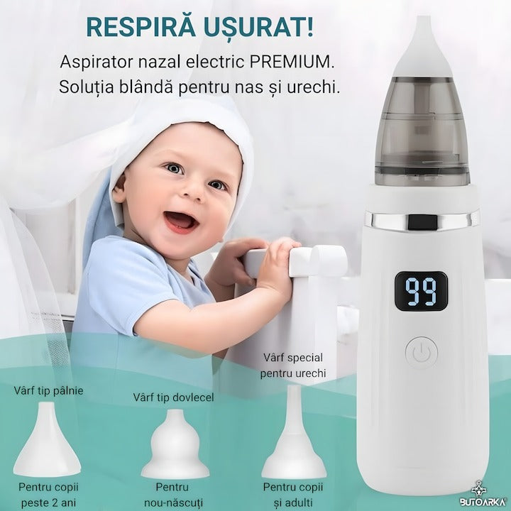 Aspirator nazal electric 2 in 1 pentru bebelusi si copii, LCD, 5 trepte, USB, 65 kPa - Copii si bebelusi