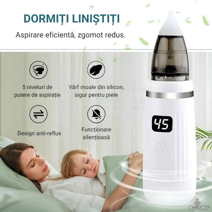 Aspirator nazal electric 2 in 1 pentru bebelusi si copii, LCD, 5 trepte, USB, 65 kPa - Copii si bebelusi