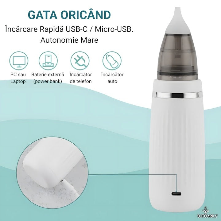 Aspirator nazal electric 2 in 1 pentru bebelusi si copii, LCD, 5 trepte, USB, 65 kPa - Copii si bebelusi