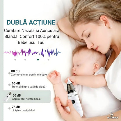 Aspirator nazal electric 2 in 1 pentru bebelusi si copii, LCD, 5 trepte, USB, 65 kPa - Copii si bebelusi