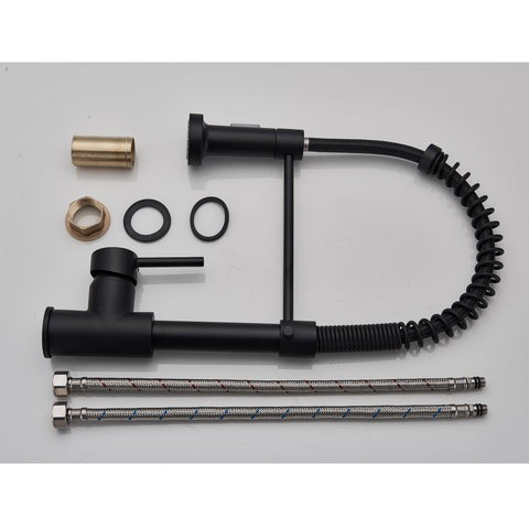 Baterie bucătărie profesională – cu duș flexibil și 2 funcții de curgere, negru mat, Black Friday