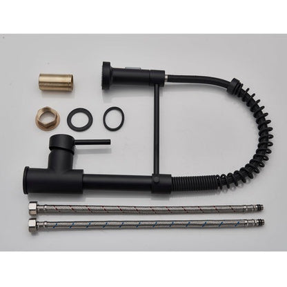 Baterie bucătărie profesională – cu duș flexibil și 2 funcții de curgere, negru mat, Black Friday