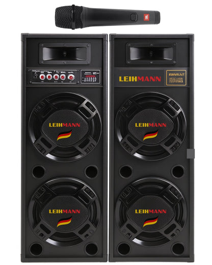 Boxe cu statie active profesionale LEIHMANN, Bluetooth, USB, SD Card, Radio, Microfon Cadou