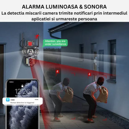 Cameră supraveghere WiFi 12MP 4K+, rotativă, AI Tracking, Night Vision Color, Card SD 32GB CADOU