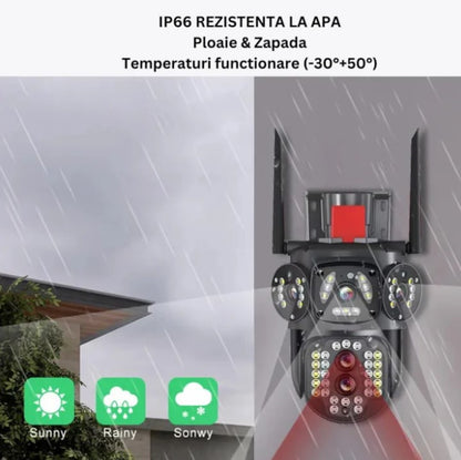 Cameră supraveghere WiFi 12MP 4K+, rotativă, AI Tracking, Night Vision Color, Card SD 32GB CADOU