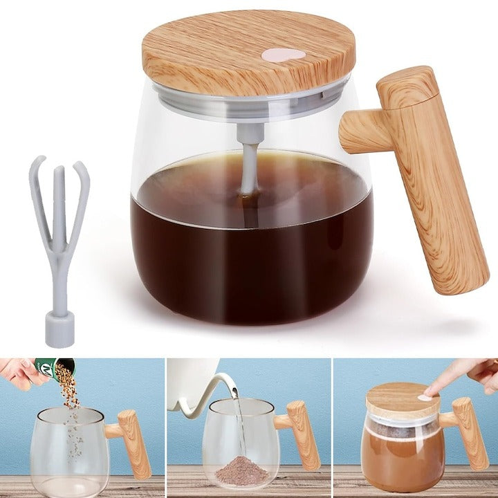 Cană cu mixer USB autoamestecare 500 ml – Sticlă borosilicată, IP67, 3 lame