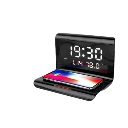 Ceas digital LED incarcare wireless alarma temperatura umiditate birou compatibil iOS & Android - Iluminat