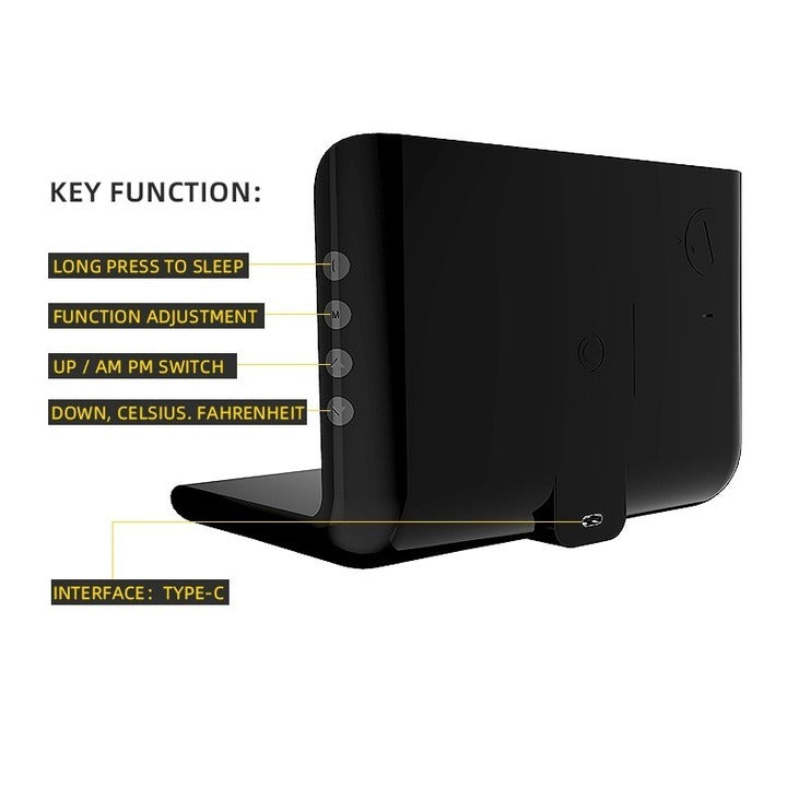 Ceas digital birou – încărcare wireless rapidă, alarmă, negru, compatibil iOS & Android