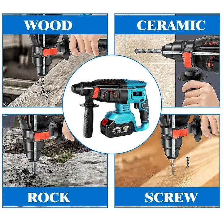 Ciocan rotopercutor LEIHMANN - 1000W, 2 acumulatori 48V, 3500 rpm, 3 moduri - Sport si timp liber