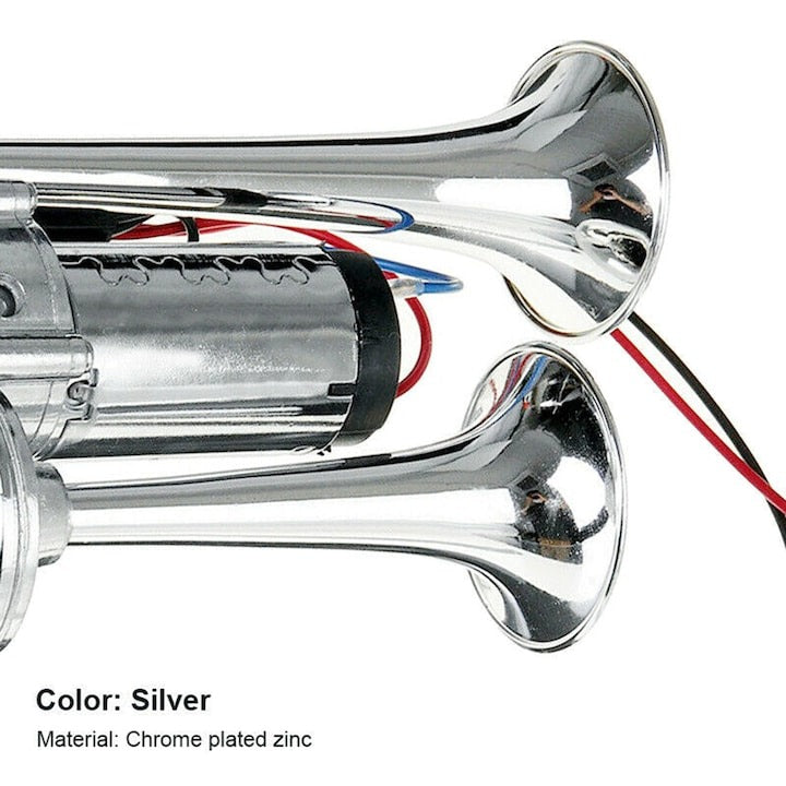 Claxon pneumatic auto 12V universal 600dB aer comprimat zinc cromat - Auto si moto