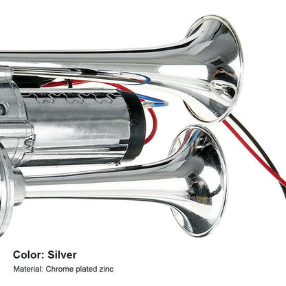 Claxon pneumatic auto 12V universal 600dB aer comprimat zinc cromat - Auto si moto