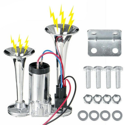Claxon pneumatic auto 12V universal 600dB aer comprimat zinc cromat - Auto si moto