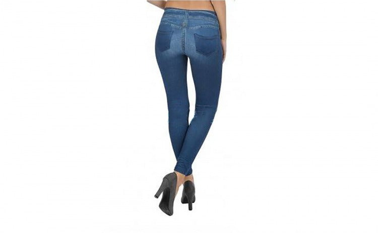 Colanți modelatori tip blugi, talie înaltă, efect push-up, culoare albastră - marime Universala