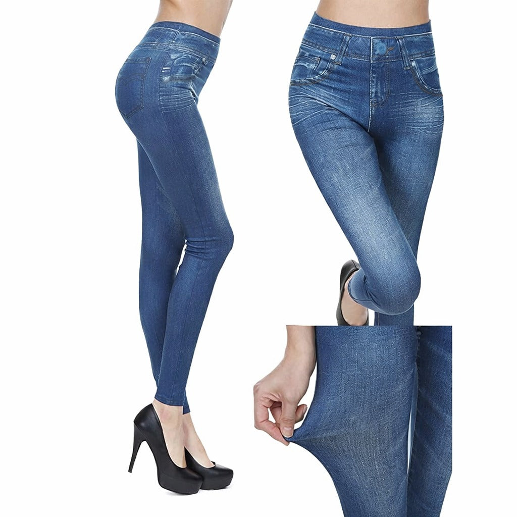 Colanti modelatori tip blugi, talie inalta, efect push-up, culoare albastra - marime Universala - Casa si confort