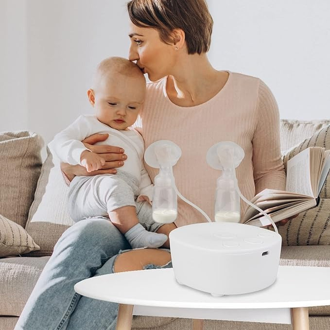 Pompă de Sân Electrică Dublă Portabilă Yumcute – 3 Moduri, 9 Niveluri, Anti-Reflux, Fără BPA, Albă