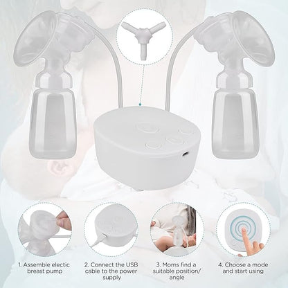 Pompă de Sân Electrică Dublă Portabilă Yumcute – 3 Moduri, 9 Niveluri, Anti-Reflux, Fără BPA, Albă