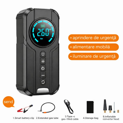 Redresor auto portabil 3 în 1 cu compresor aer 150 PSI, 1000A, power bank, lanternă LED