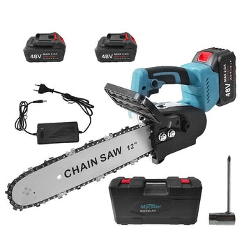 Drujbă electrică cu lanț 1200W – lamă 12”, 2 acumulatori 48V, 4200 RPM, ungere automată