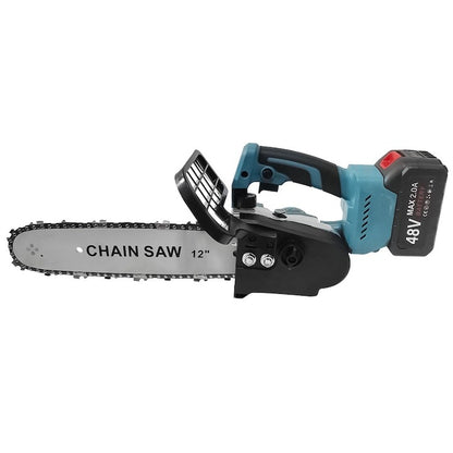 Drujbă electrică cu lanț 1200W – lamă 12”, 2 acumulatori 48V, 4200 RPM, ungere automată