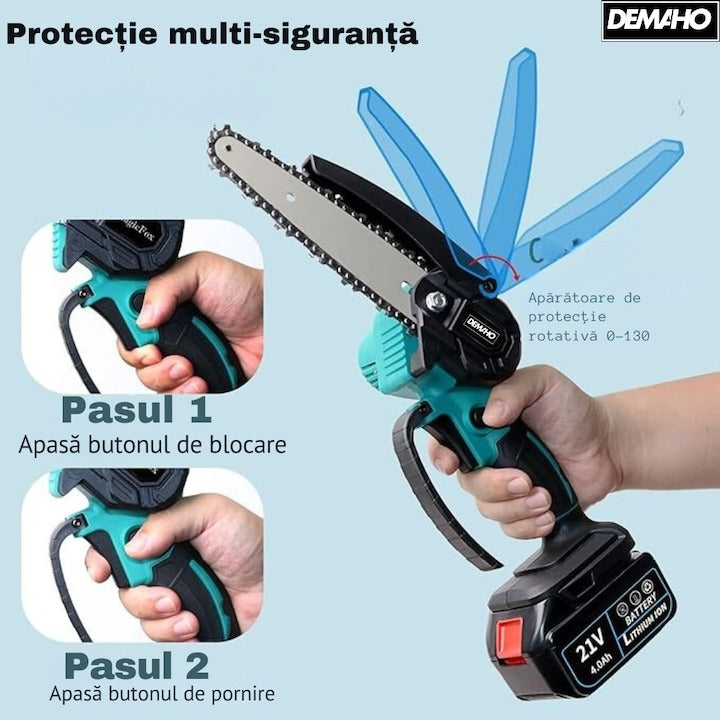 Drujba fierastrau portabil cu 2 acumulatori 48v, lama 6 inch/15 cm, 2 lanturi, fara fir, cutie transport