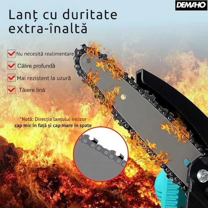 Drujba fierastrau portabil cu 2 acumulatori 48v, lama 6 inch/15 cm, 2 lanturi, fara fir, cutie transport