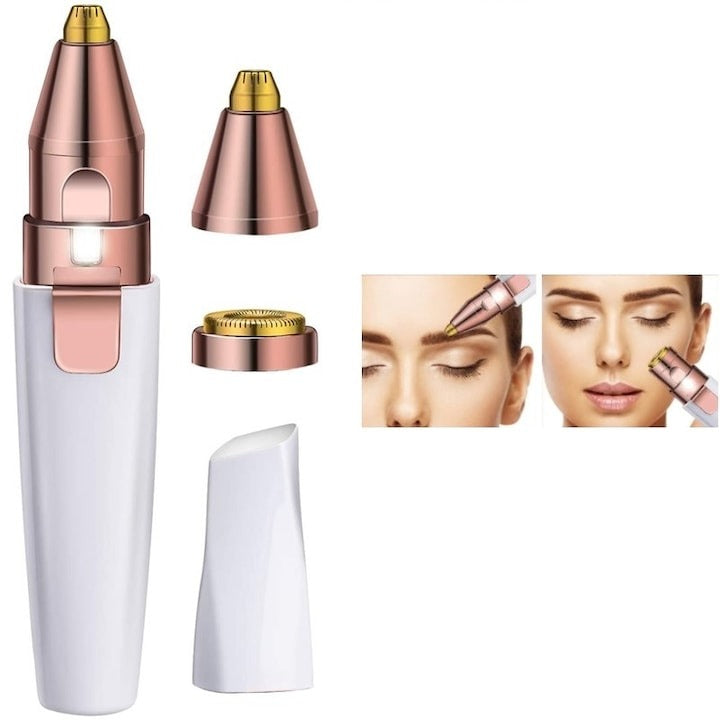 Epilator facial & trimmer sprâncene 2-în-1, LED, USB – OFERTĂ 1+1 GRATUIT
