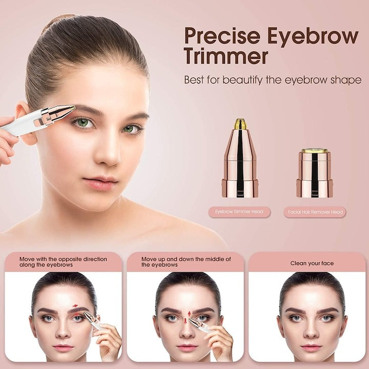 Epilator facial & trimmer sprâncene 2-în-1, cu LED, USB, portabil