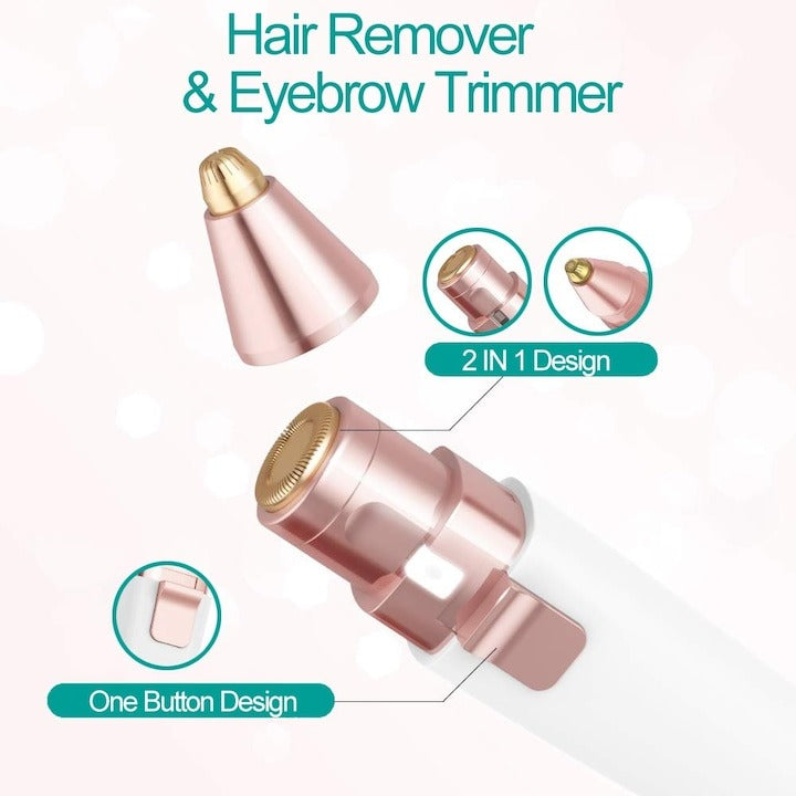 Epilator facial & trimmer sprâncene 2-în-1, cu LED, USB, portabil