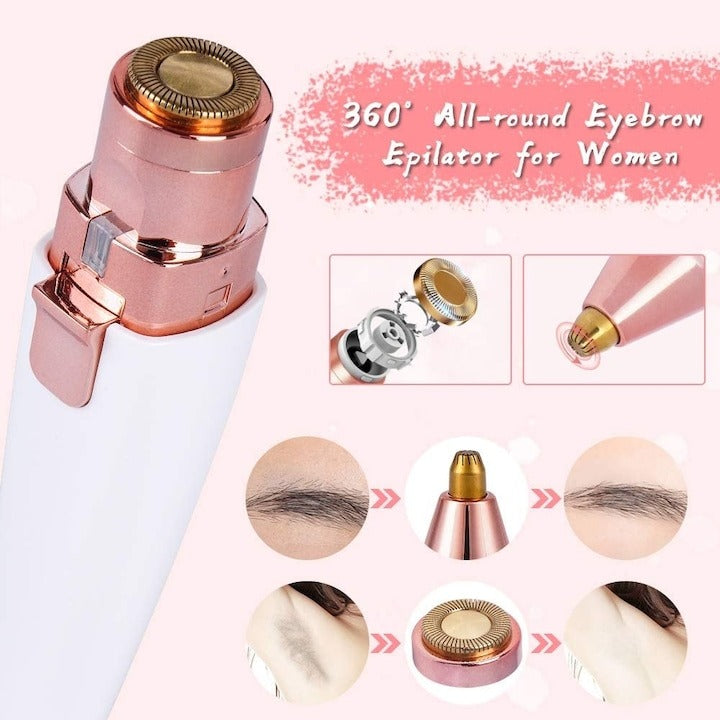 Epilator facial & trimmer sprâncene 2-în-1, cu LED, USB, portabil