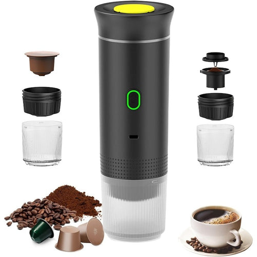 Espressor portabil 3 în 1 – 20 Bar, baterie 7500mAh, capsule Nespresso/Dolce Gusto și cafea măcinată, USB-C, Negru - Produse Auto, Casă & Grădină - OkDeals.ro