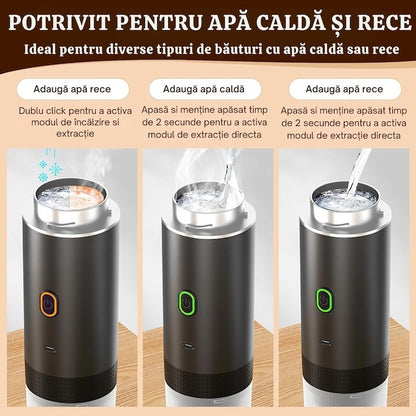 Espressor portabil 3 în 1 – 20 Bar, baterie 7500mAh, capsule Nespresso/Dolce Gusto și cafea măcinată, USB-C, Negru