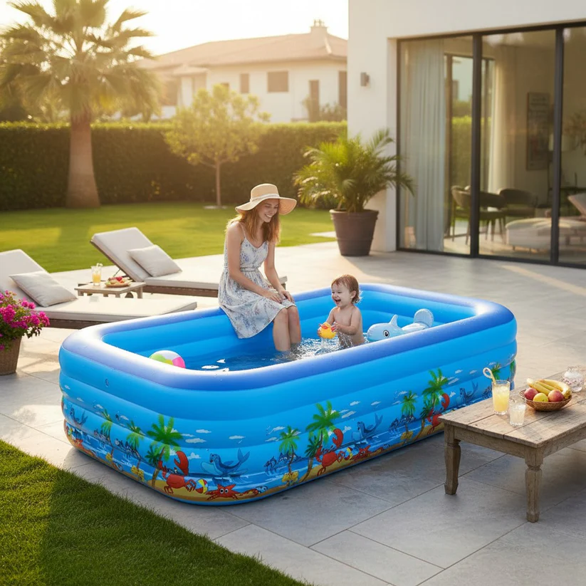 Piscina Gonflabila Familiala DEMAHO cu 3 Inele PVC Rezistent, Diverse Dimensiuni - Copii si bebelusi