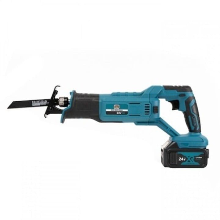 Fierăstrău tip sabie – 2 acumulatori 36V, 5000mAh, 4 pânze, încărcător, valiză transport