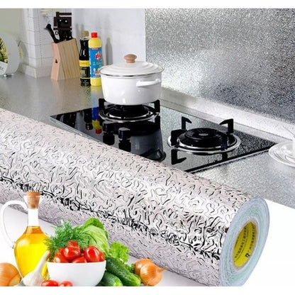 Folie de aluminiu autoadeziva bucatarie, argintie, model cu patratele, 60 x 300 cm