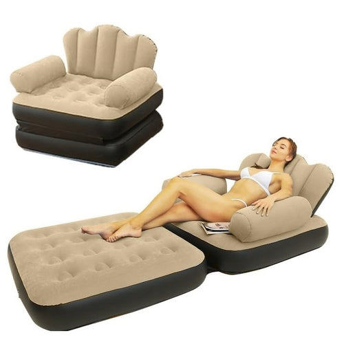 Fotoliu gonflabil pliabil 2 în 1 – multifuncțional dormitor/living, maro-negru, cu pompă - Produse Auto, Casă & Grădină - OkDeals.ro