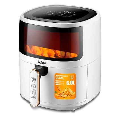 Friteuza cu Aer Cald RAF R.5330W 6L - Airfryer fara ulei, sticla transparenta, Touch Screen digital - 50 hartii incluse
