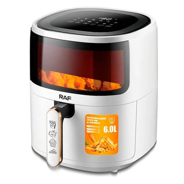 Friteuză cu Aer Cald RAF R.5330W 6L – Airfryer fără ulei, sticlă transparentă, Touch Screen digital - 50 hartii incluse