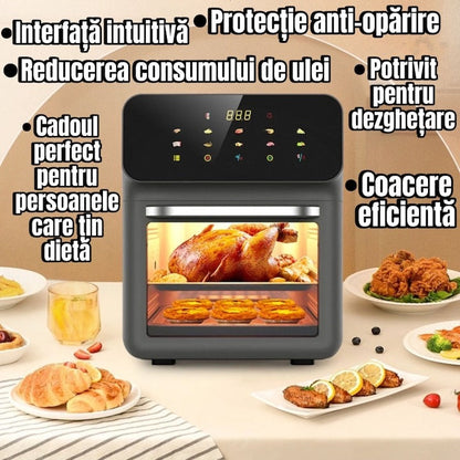 Friteuza cu aer cald Airfryer - 10 programe, ecran touch, multifunctionala, temperatura reglabila - 50 hartii cadou
