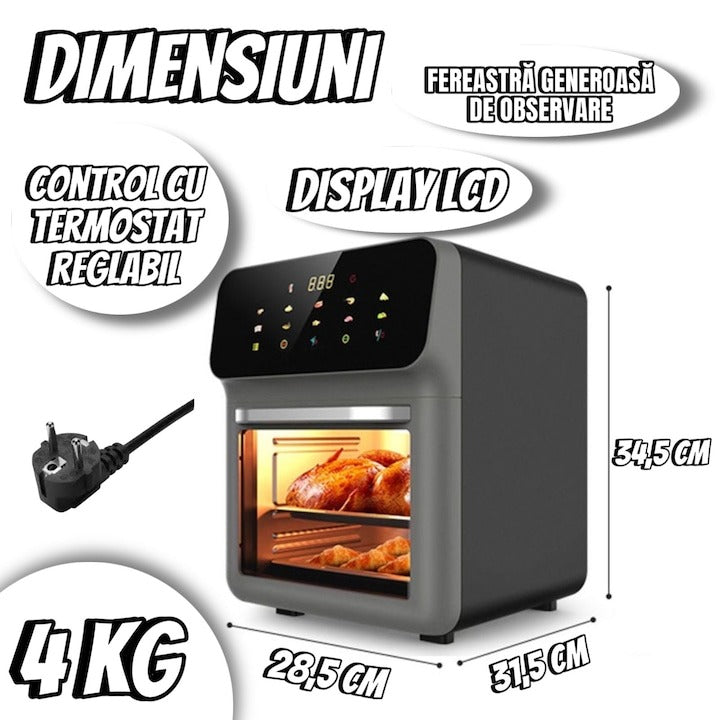 Friteuză cu aer cald Airfryer – 10 programe, ecran touch, multifuncțională, temperatură reglabilă - 50 hartii cadou