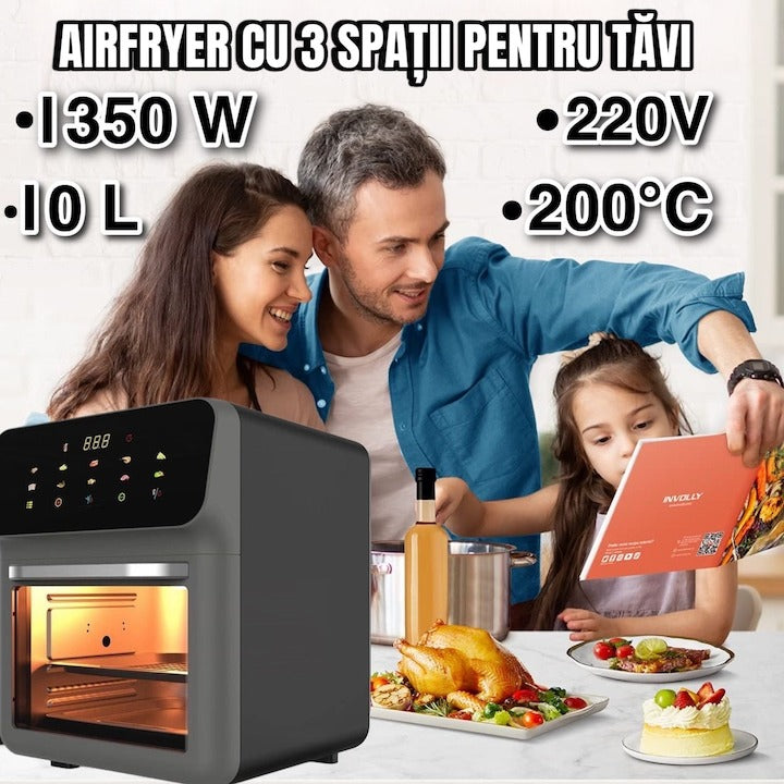 Friteuza cu aer cald Airfryer - 10 programe, ecran touch, multifunctionala, temperatura reglabila - 50 hartii cadou