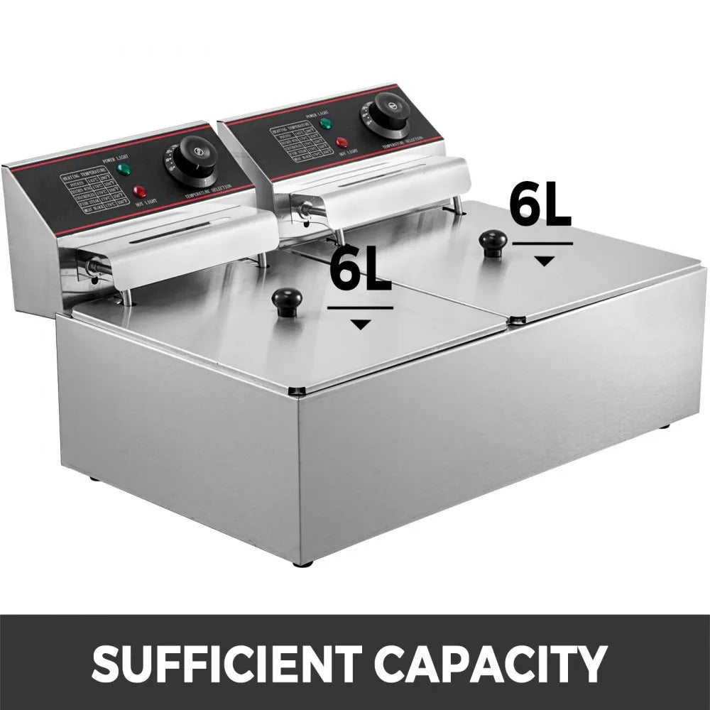 Friteuza Comerciala Dubla 12L 5000W YB-82 din Inox - Cos Dublu, Uz Profesional - Bucatarie si electrocasnice