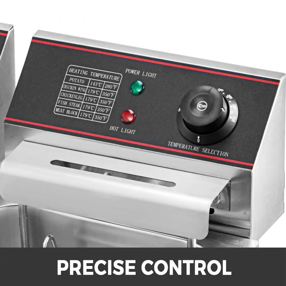 Friteuză Comercială Dublă 12L 5000W YB-82 din Inox – Coș Dublu, Uz Profesional