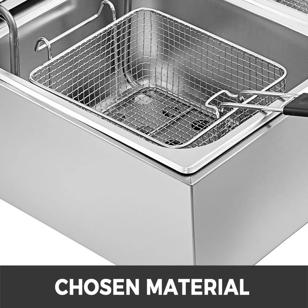 Friteuza Comerciala Dubla 12L 5000W YB-82 din Inox - Cos Dublu, Uz Profesional - Bucatarie si electrocasnice