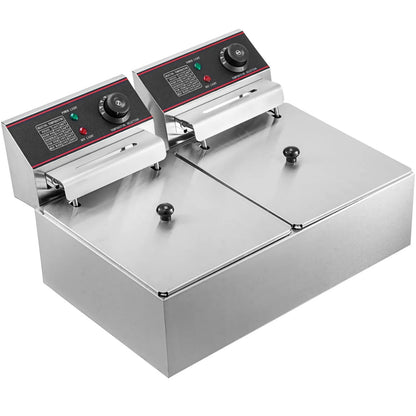 Friteuză Comercială Dublă 12L 5000W YB-82 din Inox – Coș Dublu, Uz Profesional