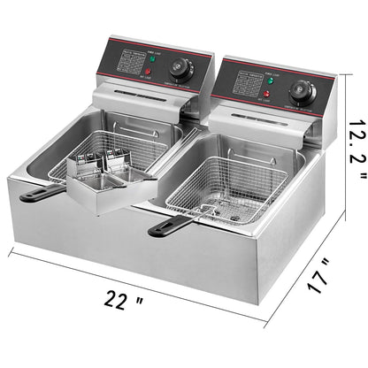 Friteuza Comerciala Dubla 12L 5000W YB-82 din Inox - Cos Dublu, Uz Profesional - Bucatarie si electrocasnice